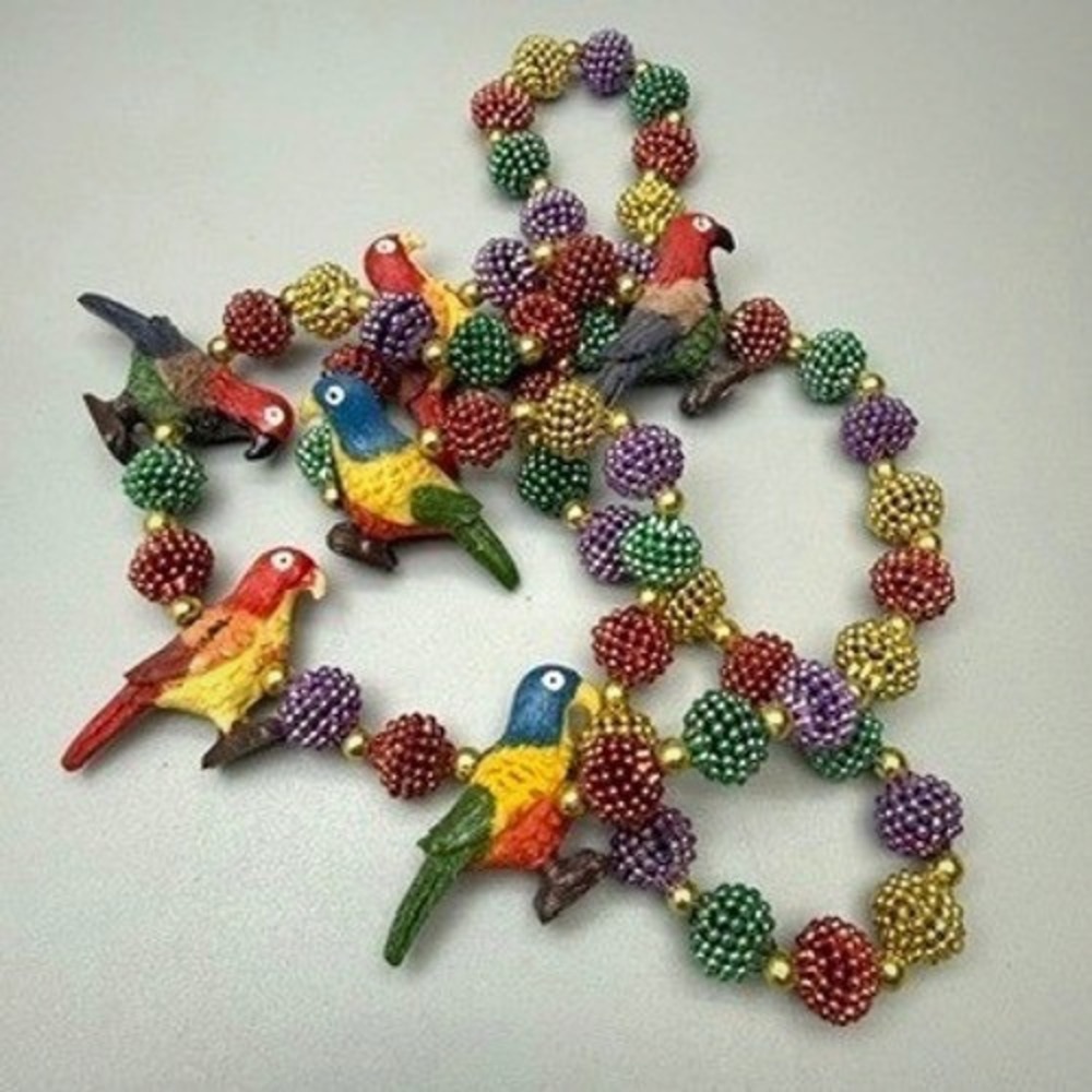 Mardi Gras Trade Beads Parrot Bird Necklace 40" Party New Orleans Tropical Fun